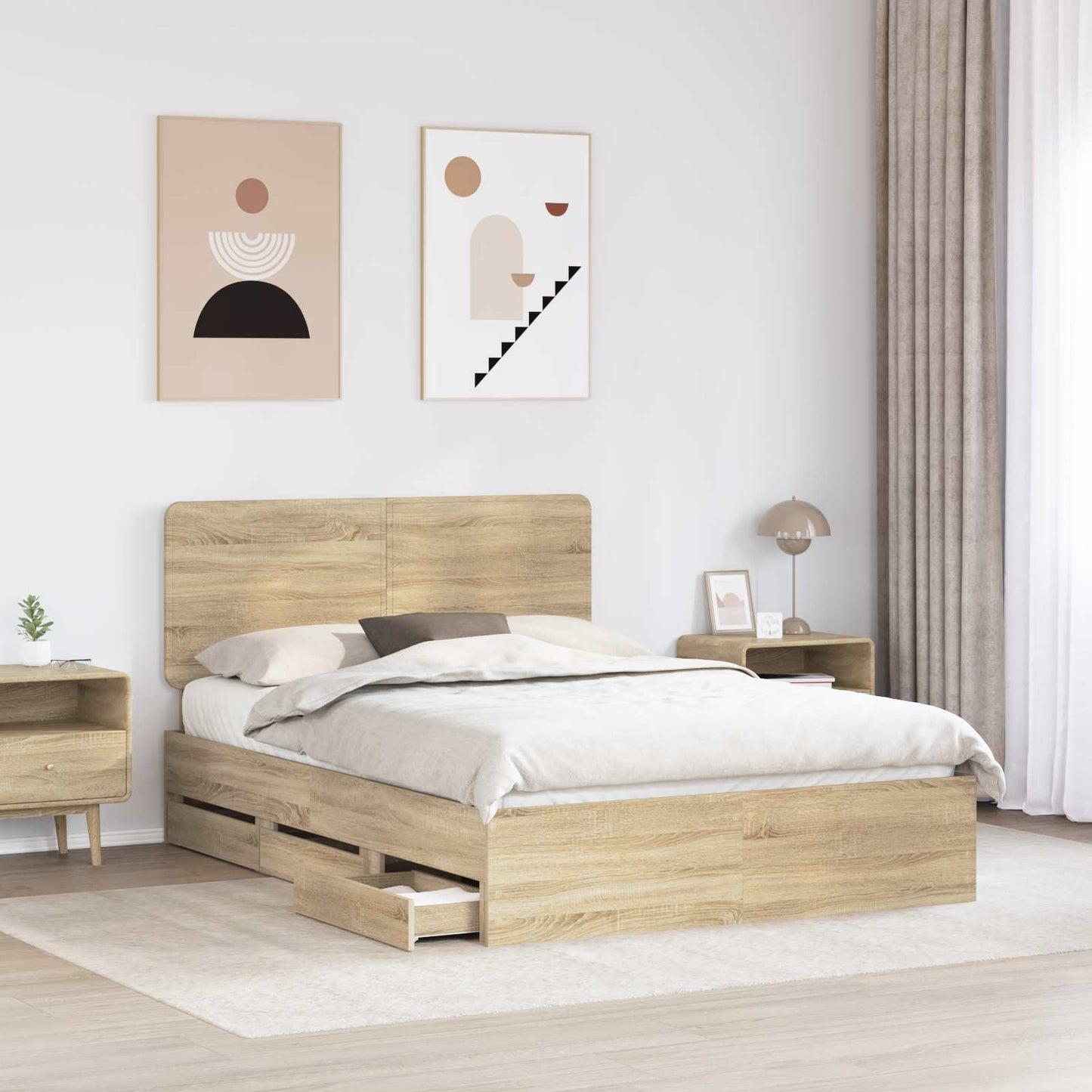 vidaXL Bed Frame with Drawer Sonoma Oak 150 x 200 cm Engineer Wood