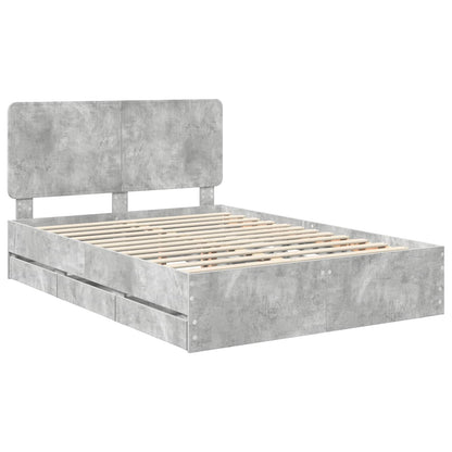 vidaXL Bed Frame with Drawer Concrete Grey 150 x 200 cm Engineer Wood