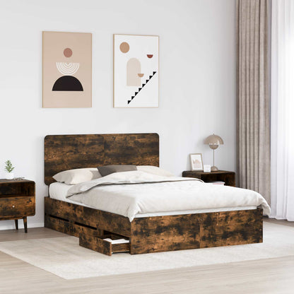 vidaXL Bed Frame with Drawer Smoked Oak 150 x 200 cm Engineer Wood