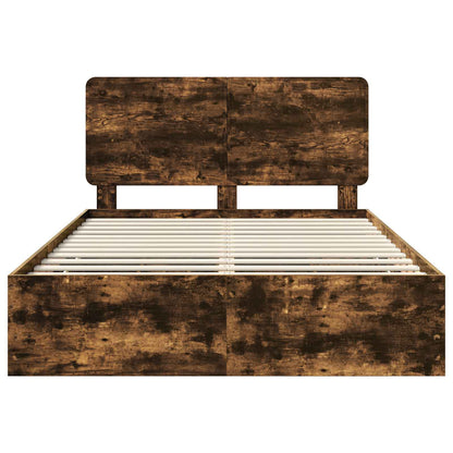 vidaXL Bed Frame with Drawer Smoked Oak 150 x 200 cm Engineer Wood