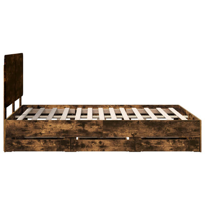 vidaXL Bed Frame with Drawer Smoked Oak 150 x 200 cm Engineer Wood