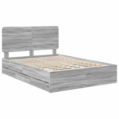 vidaXL Bed Frame with Drawer Grey Sonoma 150 x 200 cm Engineer Wood