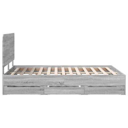 vidaXL Bed Frame with Drawer Grey Sonoma 150 x 200 cm Engineer Wood