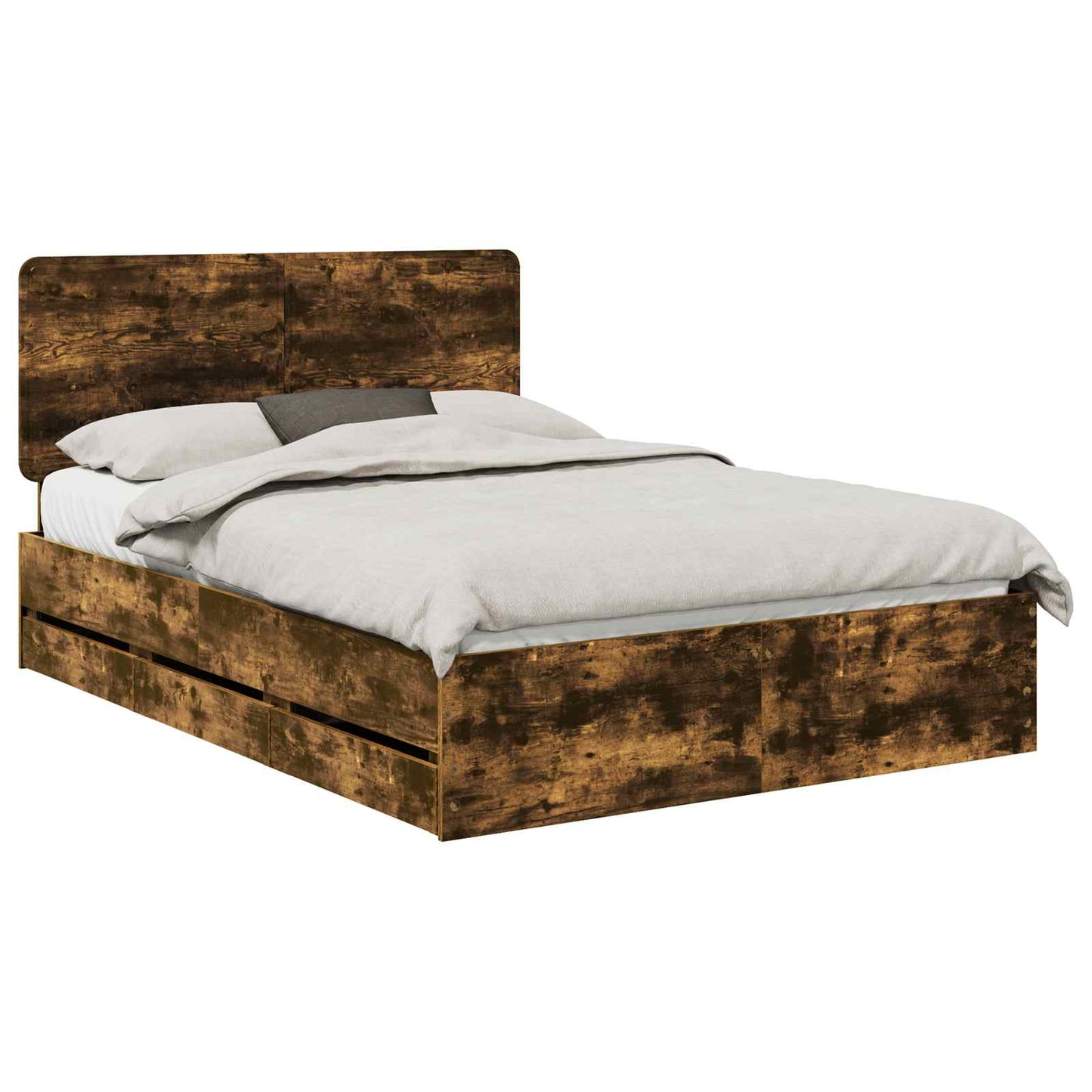 vidaXL Bed Frame with Drawer Smoked Oak 140 x 200 cm Engineer Wood
