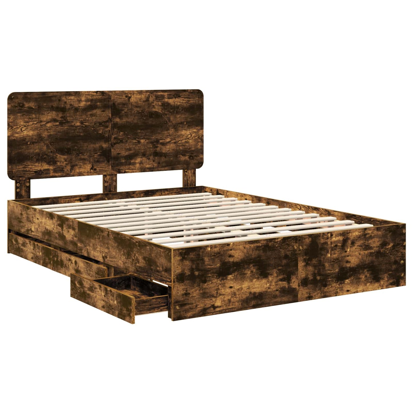 vidaXL Bed Frame with Drawer Smoked Oak 140 x 200 cm Engineer Wood
