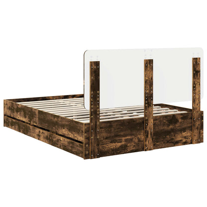 vidaXL Bed Frame with Drawer Smoked Oak 140 x 200 cm Engineer Wood