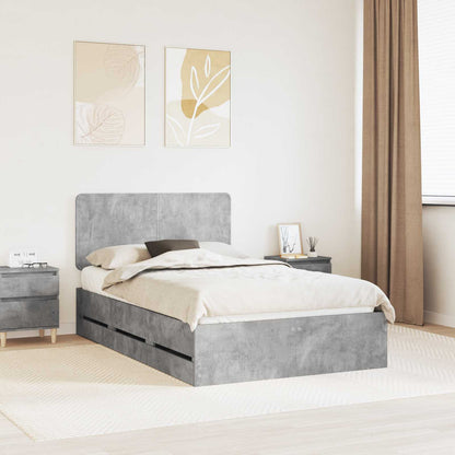 vidaXL Bed Frame with Drawer Concrete Grey 135 x 190 cm Engineer Wood