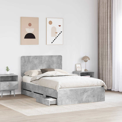 vidaXL Bed Frame with Drawer Concrete Grey 135 x 190 cm Engineer Wood