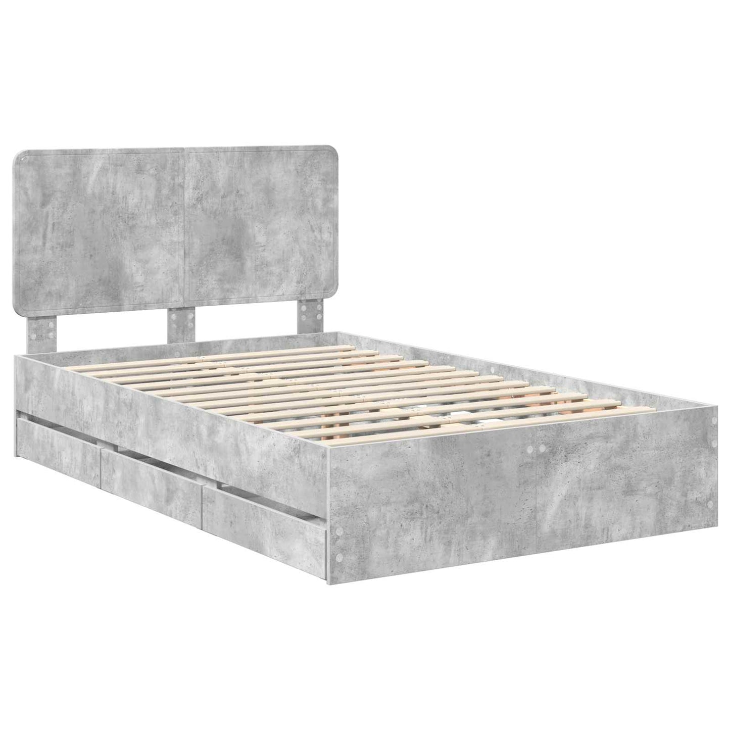 vidaXL Bed Frame with Drawer Concrete Grey 135 x 190 cm Engineer Wood