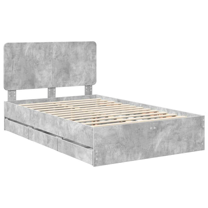 vidaXL Bed Frame with Drawer Concrete Grey 135 x 190 cm Engineer Wood