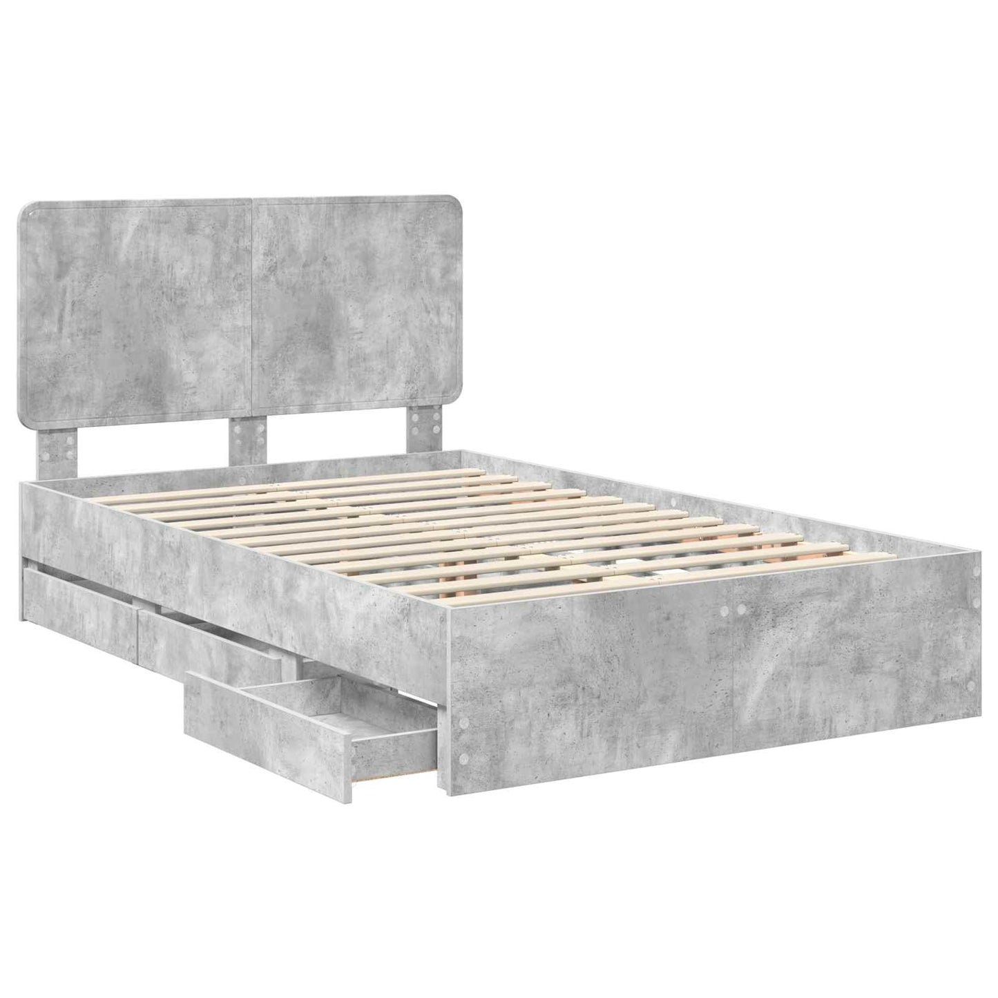 vidaXL Bed Frame with Drawer Concrete Grey 135 x 190 cm Engineer Wood