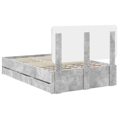 vidaXL Bed Frame with Drawer Concrete Grey 135 x 190 cm Engineer Wood