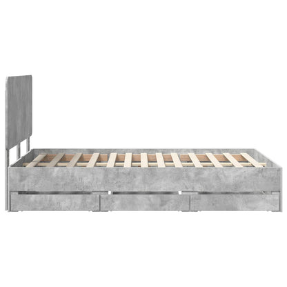 vidaXL Bed Frame with Drawer Concrete Grey 135 x 190 cm Engineer Wood