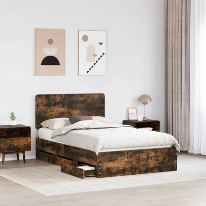 vidaXL Bed Frame with Drawer Smoked Oak 135 x 190 cm Engineer Wood