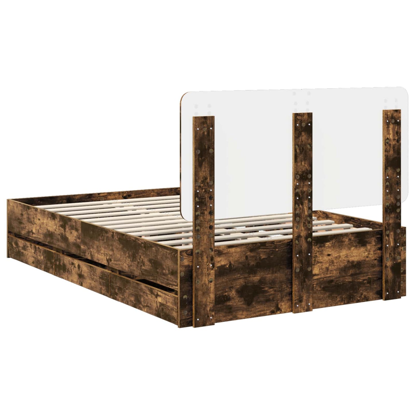 vidaXL Bed Frame with Drawer Smoked Oak 135 x 190 cm Engineer Wood