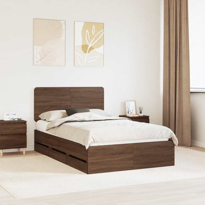 vidaXL Bed Frame with Drawer Brown Oak 135 x 190 cm Engineer Wood