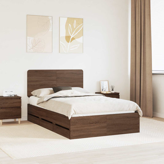 vidaXL Bed Frame with Drawer Brown Oak 135 x 190 cm Engineer Wood