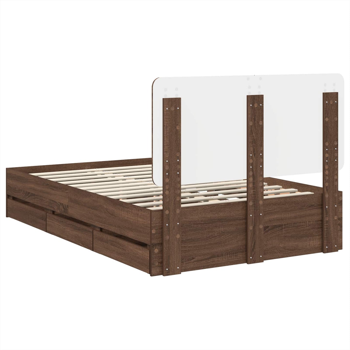 vidaXL Bed Frame with Drawer Brown Oak 135 x 190 cm Engineer Wood