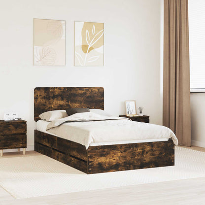 vidaXL Bed Frame with Drawer Smoked Oak 120 x 200 cm Engineer Wood