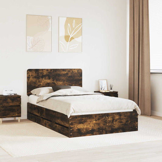 vidaXL Bed Frame with Drawer Smoked Oak 120 x 200 cm Engineer Wood