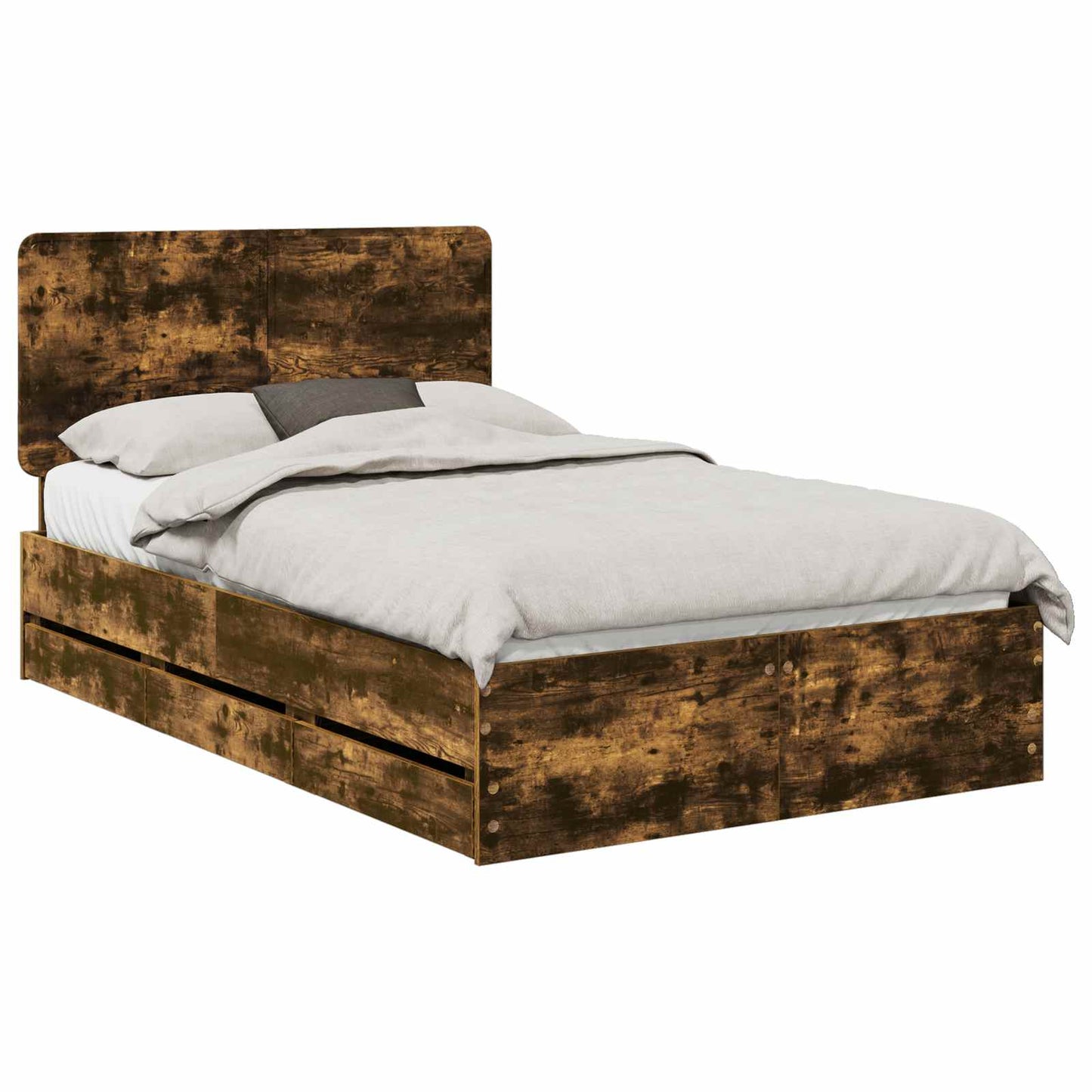 vidaXL Bed Frame with Drawer Smoked Oak 120 x 200 cm Engineer Wood