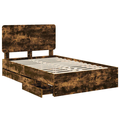 vidaXL Bed Frame with Drawer Smoked Oak 120 x 200 cm Engineer Wood