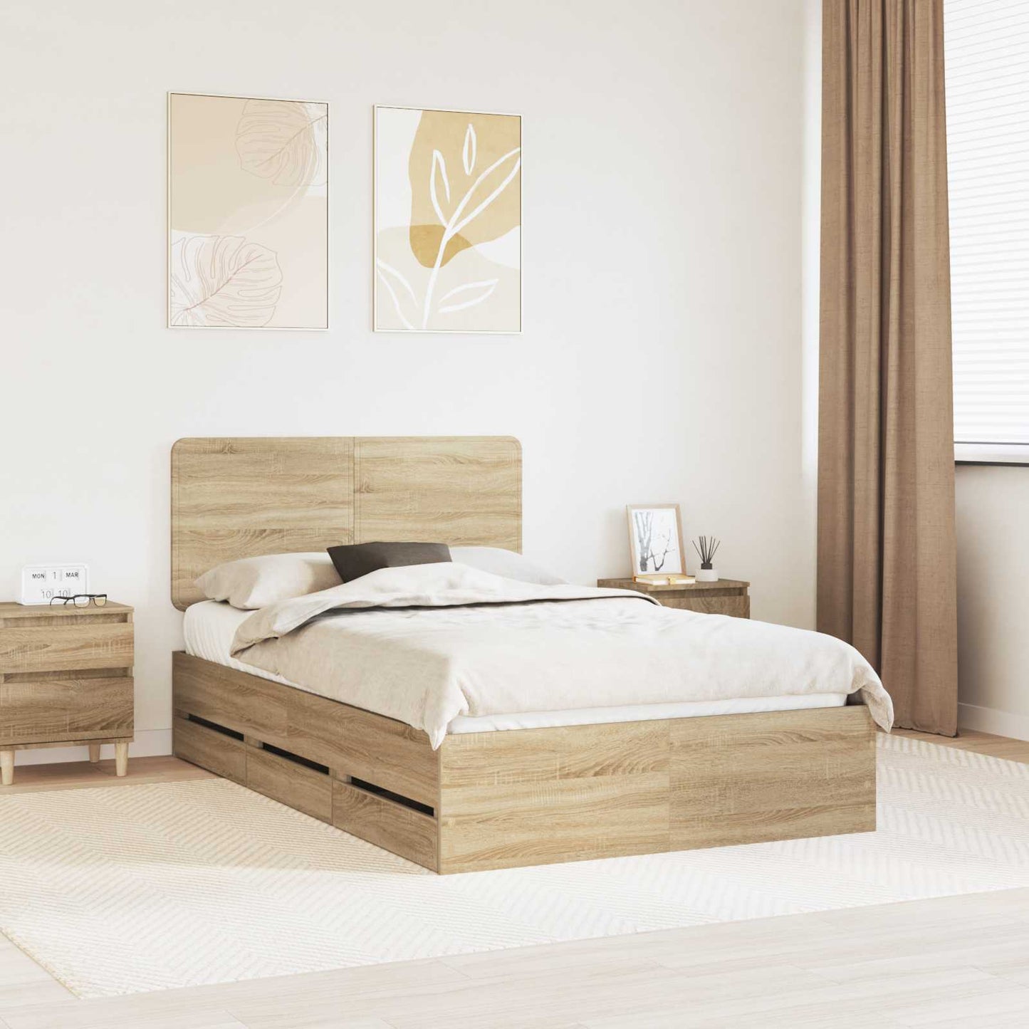 vidaXL Bed Frame with Drawer Sonoma Oak 120 x 190 cm Engineer Wood