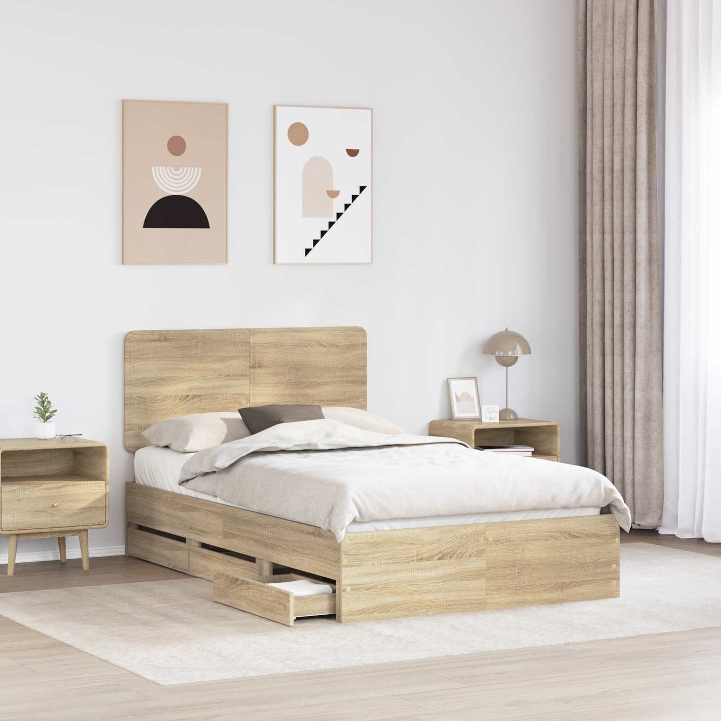 vidaXL Bed Frame with Drawer Sonoma Oak 120 x 190 cm Engineer Wood