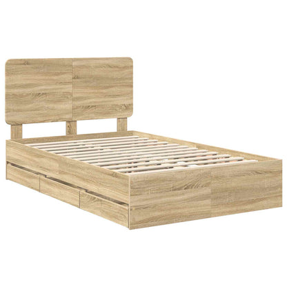vidaXL Bed Frame with Drawer Sonoma Oak 120 x 190 cm Engineer Wood