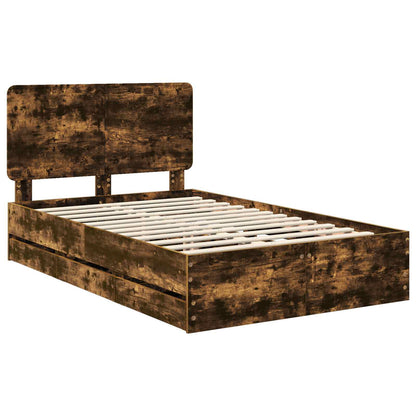 vidaXL Bed Frame with Drawer Smoked Oak 120 x 190 cm Engineer Wood