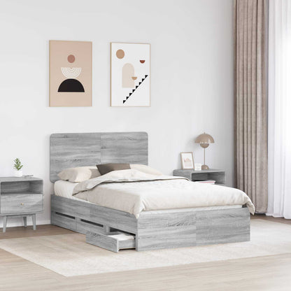 vidaXL Bed Frame with Drawer Grey Sonoma 120 x 190 cm Engineer Wood