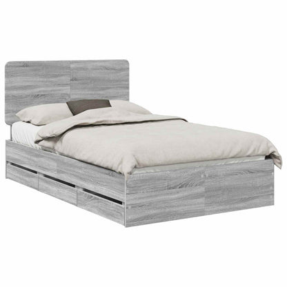 vidaXL Bed Frame with Drawer Grey Sonoma 120 x 190 cm Engineer Wood