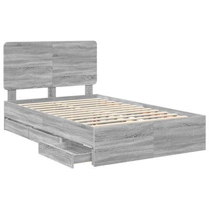 vidaXL Bed Frame with Drawer Grey Sonoma 120 x 190 cm Engineer Wood