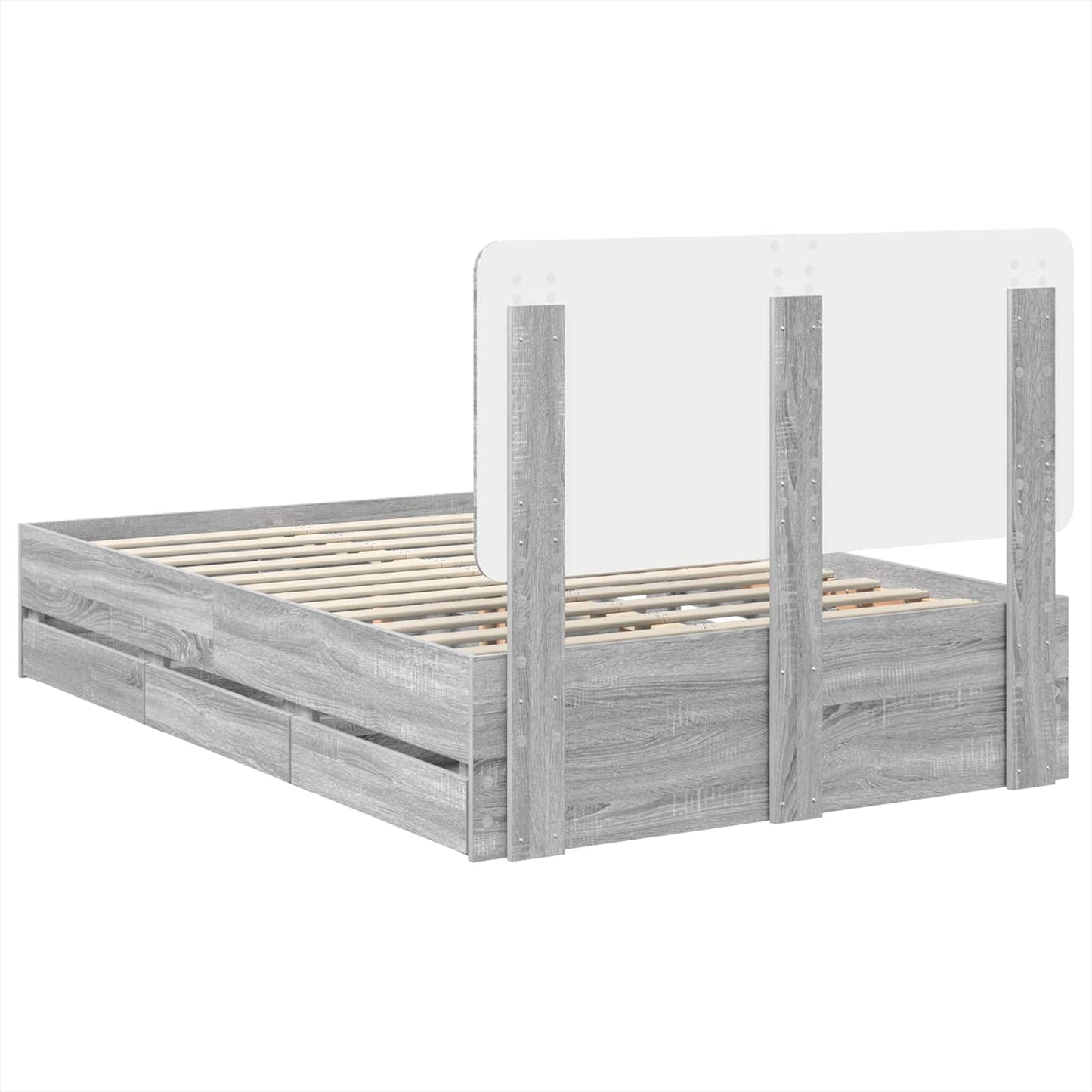 vidaXL Bed Frame with Drawer Grey Sonoma 120 x 190 cm Engineer Wood
