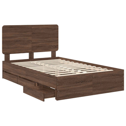 vidaXL Bed Frame with Drawer Brown Oak 120 x 190 cm Engineer Wood
