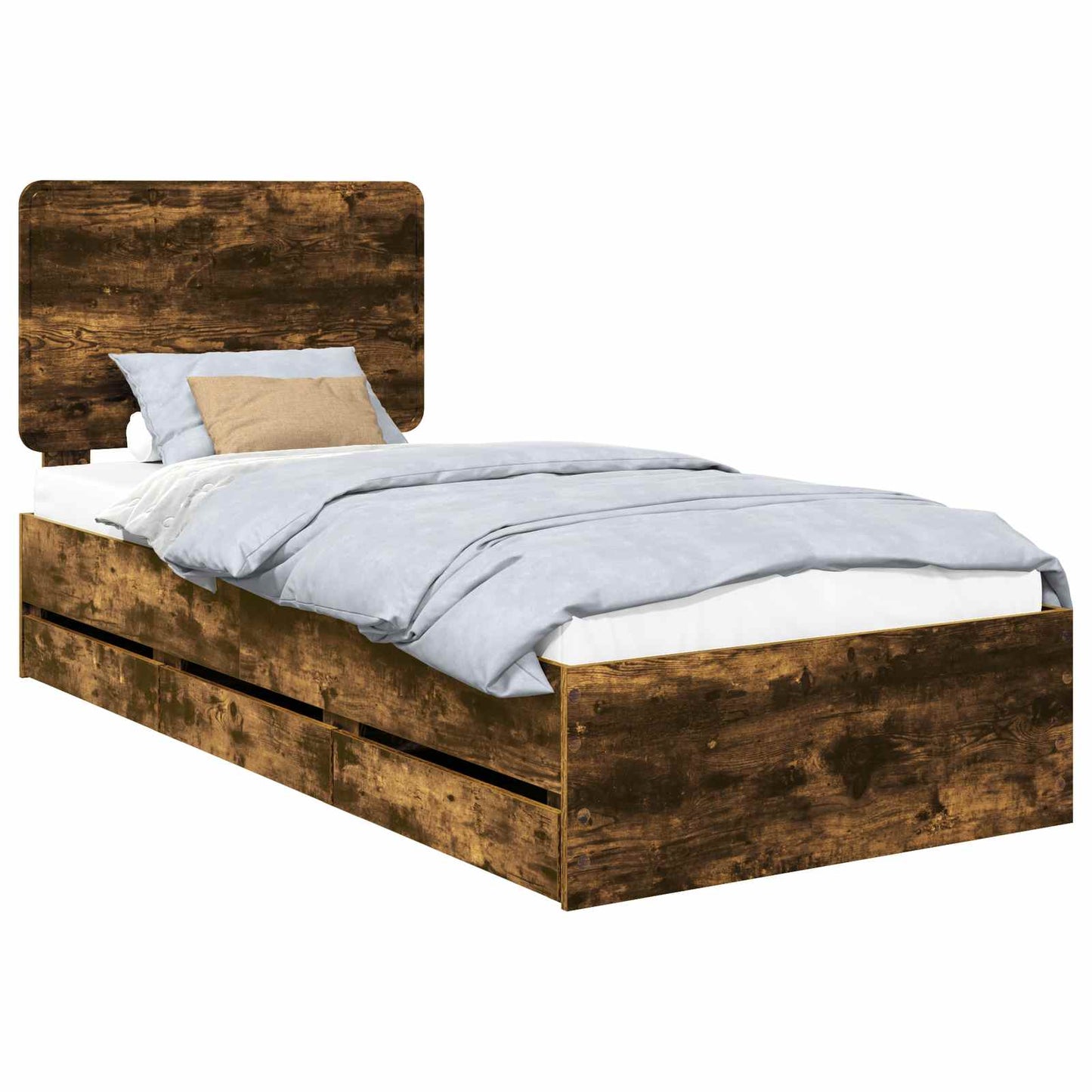 vidaXL Bed Frame with Drawer Smoked Oak 100 x 200 cm Engineer Wood