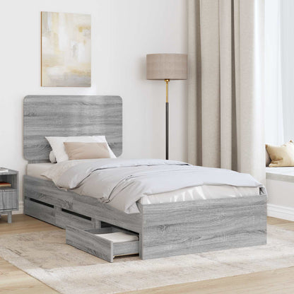 vidaXL Bed Frame with Drawer Grey Sonoma 100 x 200 cm Engineer Wood