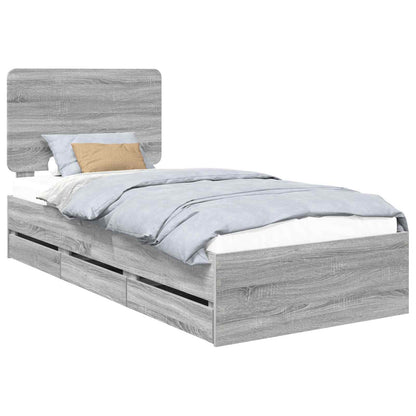 vidaXL Bed Frame with Drawer Grey Sonoma 100 x 200 cm Engineer Wood