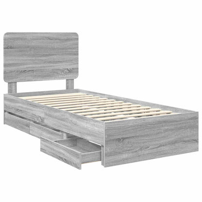 vidaXL Bed Frame with Drawer Grey Sonoma 100 x 200 cm Engineer Wood