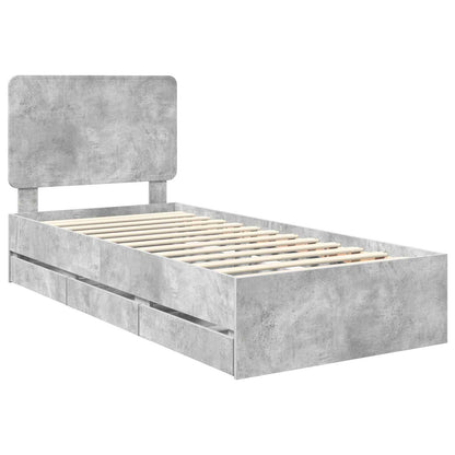 vidaXL Bed Frame with Drawer Concrete Grey 90 x 200 cm Engineer Wood