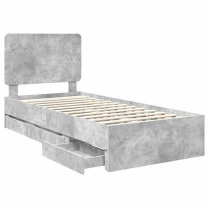 vidaXL Bed Frame with Drawer Concrete Grey 90 x 200 cm Engineer Wood