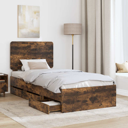 vidaXL Bed Frame with Drawer Smoked Oak 90 x 200 cm Engineer Wood