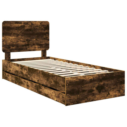 vidaXL Bed Frame with Drawer Smoked Oak 90 x 200 cm Engineer Wood