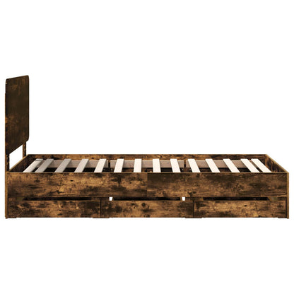 vidaXL Bed Frame with Drawer Smoked Oak 90 x 200 cm Engineer Wood