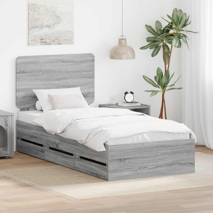 vidaXL Bed Frame with Drawer Grey Sonoma 90 x 200 cm Engineer Wood