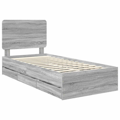 vidaXL Bed Frame with Drawer Grey Sonoma 90 x 200 cm Engineer Wood