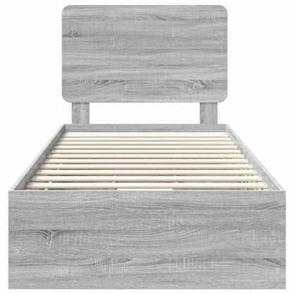 vidaXL Bed Frame with Drawer Grey Sonoma 90 x 200 cm Engineer Wood