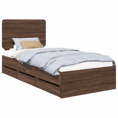 vidaXL Bed Frame with Drawer Brown Oak 90 x 200 cm Engineer Wood