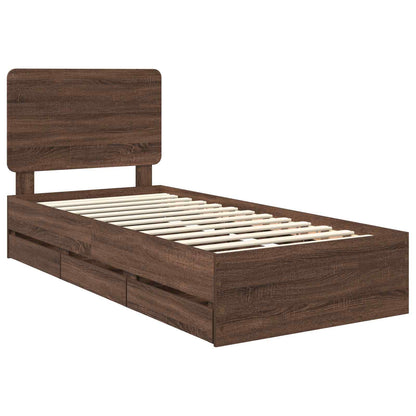 vidaXL Bed Frame with Drawer Brown Oak 90 x 200 cm Engineer Wood
