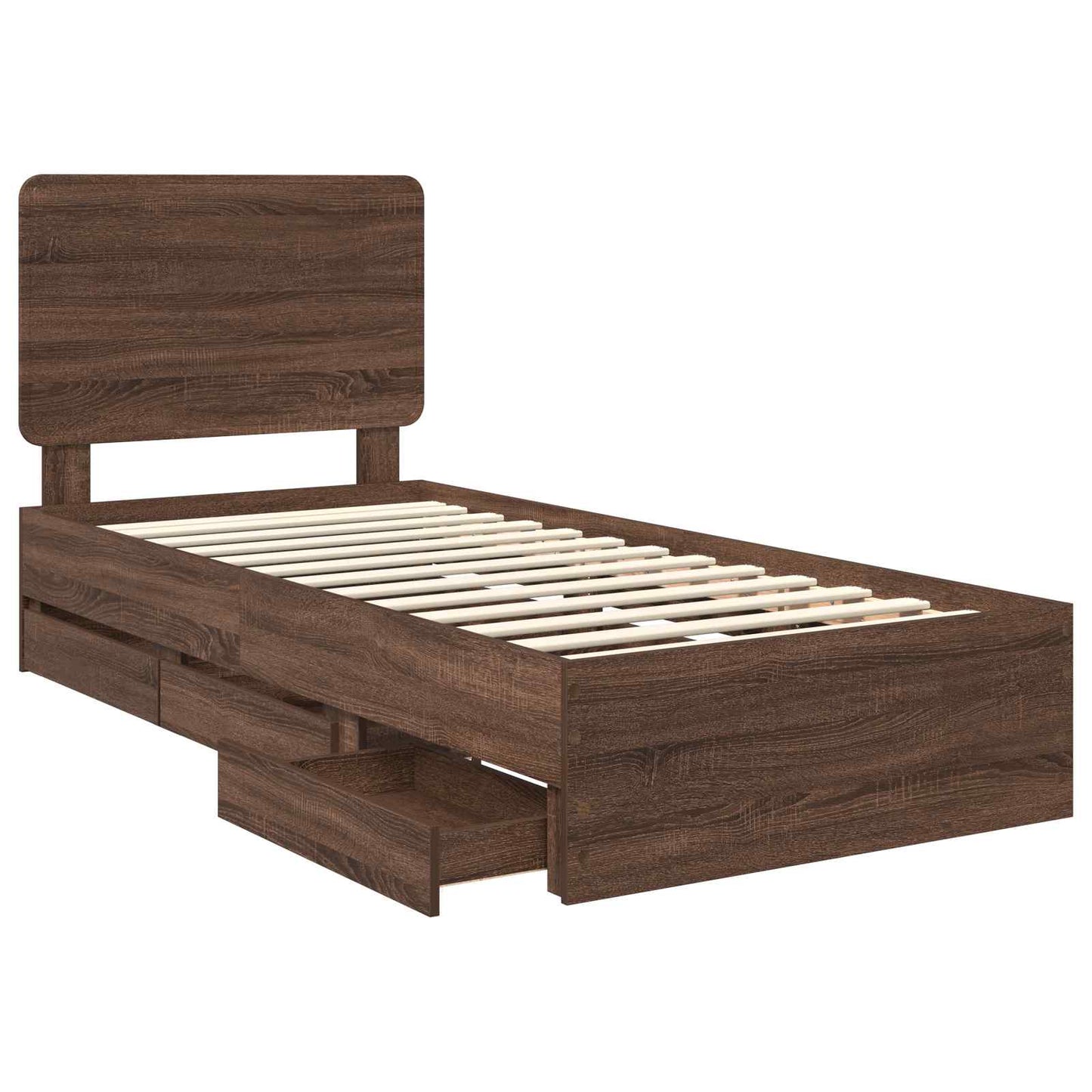 vidaXL Bed Frame with Drawer Brown Oak 90 x 200 cm Engineer Wood